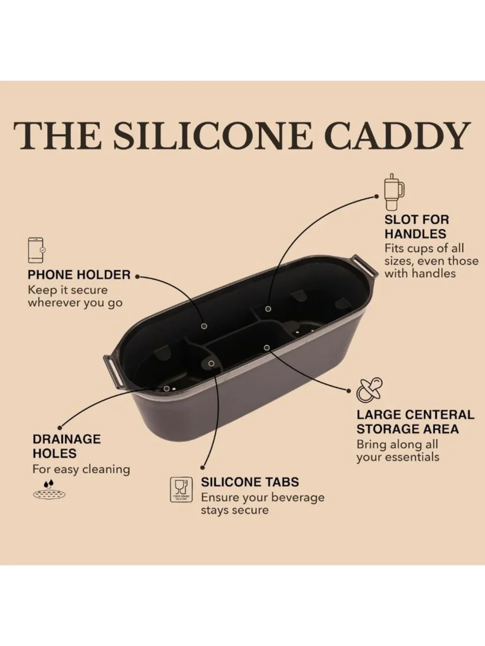 Waterproof Silicone Stroller Organizer with Cup Holders & Anti-Slip Straps